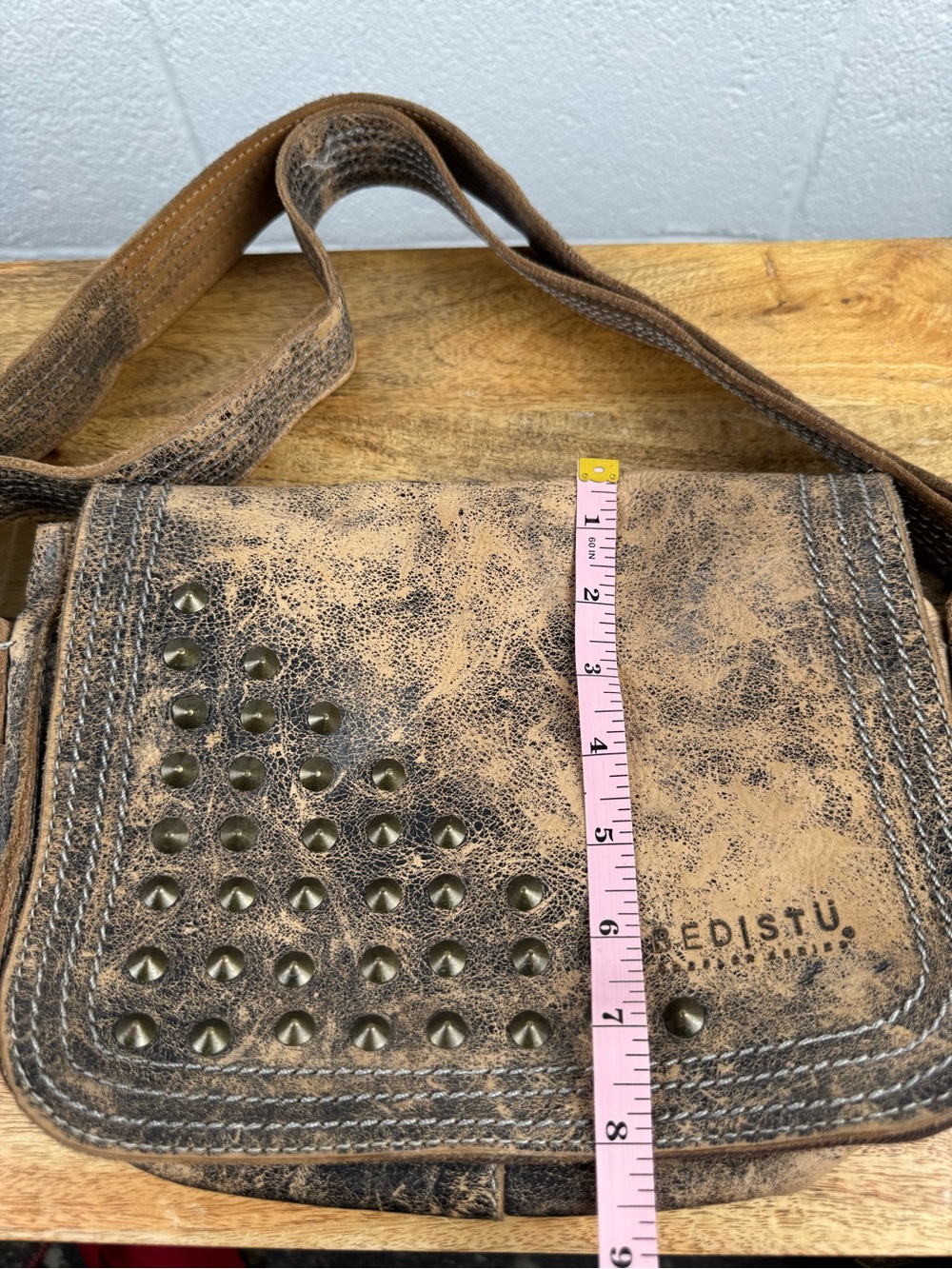 BEDISTU Distressed Leather Studded Flap Crossbody Bag Rustic Brown - Picture 12 of 12